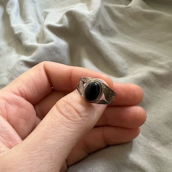 Vintage Silver Onyx Ring Size 6